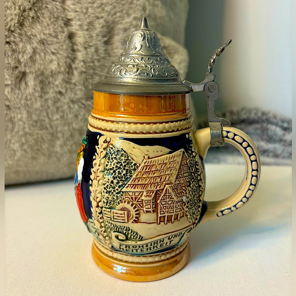 Authentic Western Germany Marzi & Remi Signed Vintage Lidded Ceramic Beer Stein